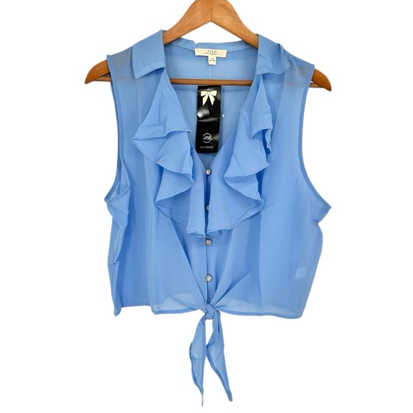 Iris Periwinkle Blue Cropped Tie Waist Button Front Ruffle Blouse size 1X NWT - Picture 1 of 11